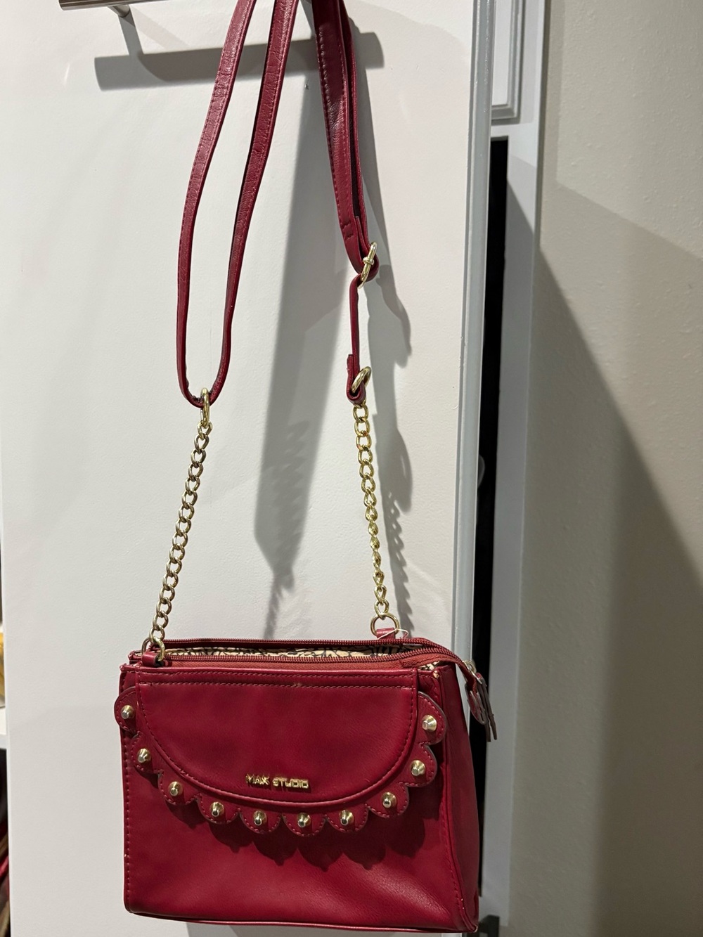 Max Studio Red Shoulder Crossbody with Gold Chain